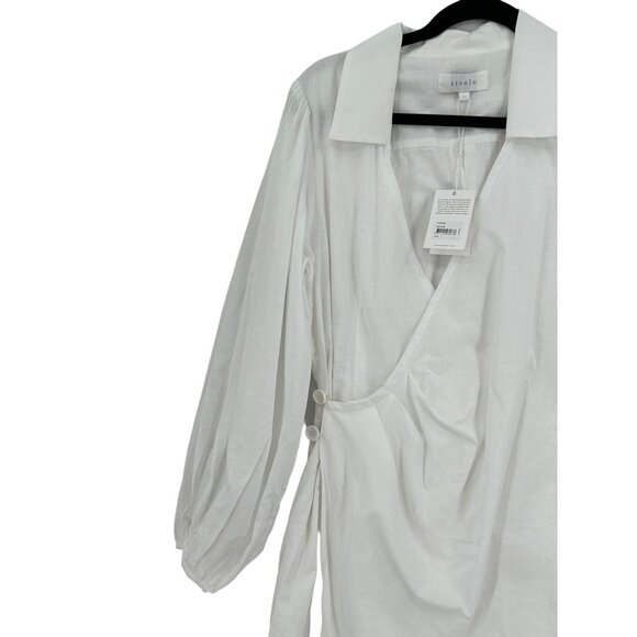 Steele Faux Wrap Ciper Dress Womens Size Large NWT Fairy Boho Peasant‎ White - Picture 11 of 14